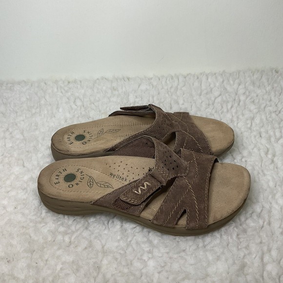 Earth Origins Size 6M Sandals Women's Selbe Slide Brown Suede Welltek Comfort - Picture 3 of 6